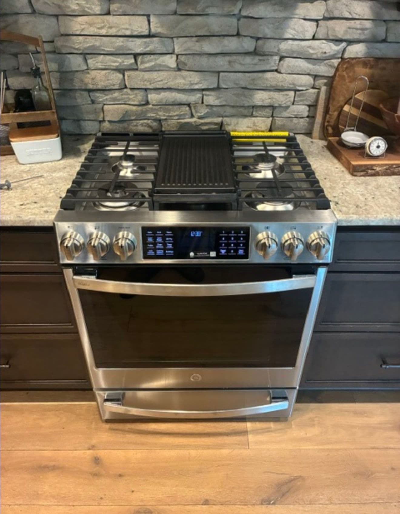 GE Profile Gas Range Installation in Bondurant Custom Kitchen image